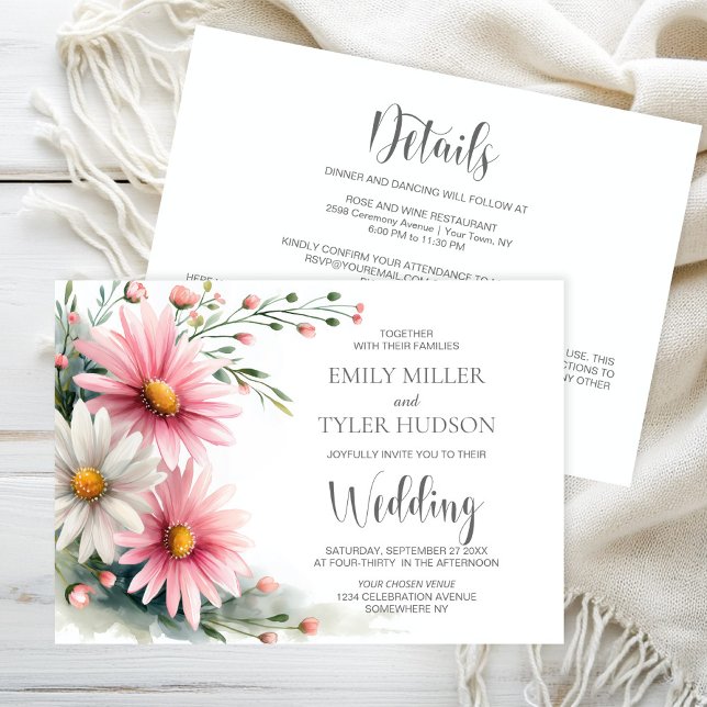 Invitation All in One Pink and White Daisies Wedding (Créateur téléchargé)