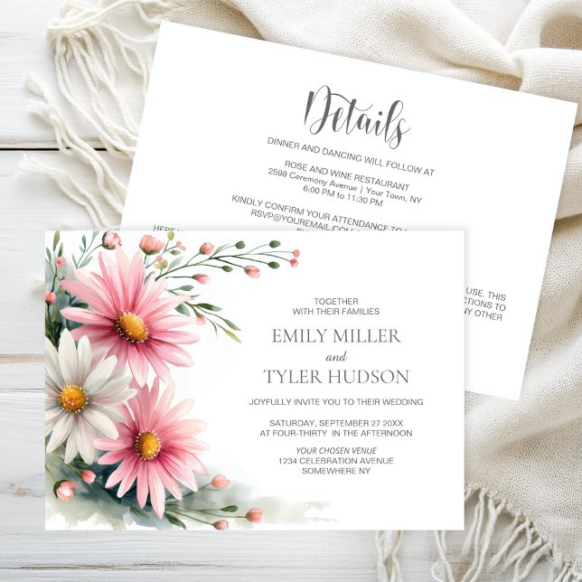 Invitation All in One Pink and White Daisies Wedding (Créateur téléchargé)
