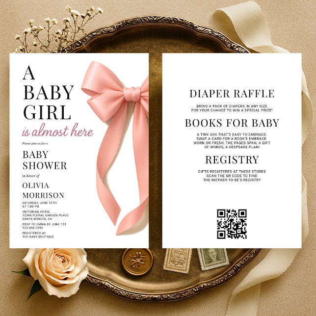 Invitation All in One Pink Bow Baby Shower (Créateur téléchargé)