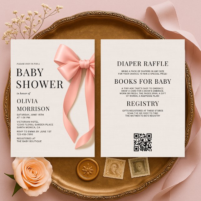 Invitation All in One Pink Bow Girl Baby Shower (Créateur téléchargé)