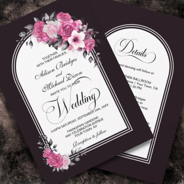 Invitation All in One Pink Floral Arch Mulberry Wedding (Créateur téléchargé)