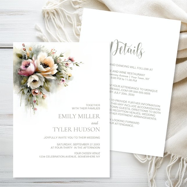 Invitation All in One Rustic Pink and Orange Floral Wedding (Créateur téléchargé)