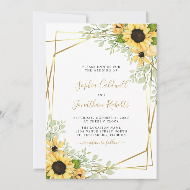 Invitation All in One Sunflowers Mariage or verdure (Devant)