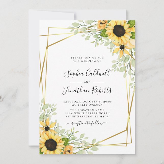 Invitation All in One Sunflowers Mariage or verdure (Devant)