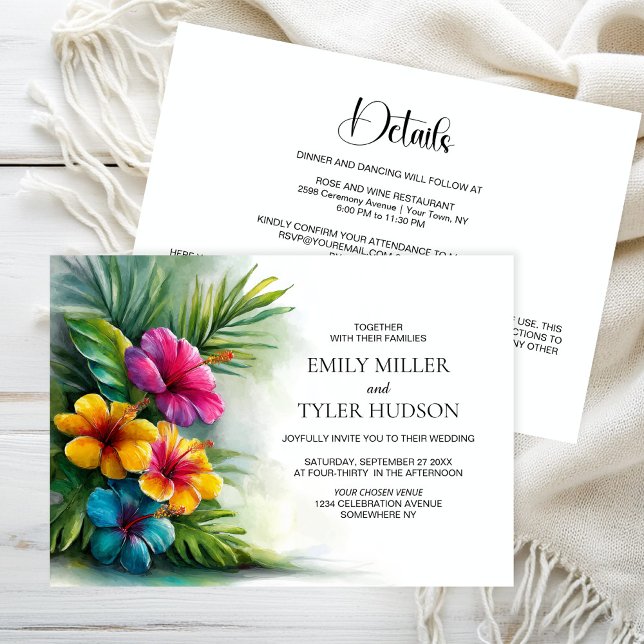 Invitation All in One Tropical Flowers Greenery Wedding (Créateur téléchargé)