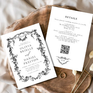 Invitation All In One Victorian Français Balck Code QR Mariag