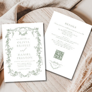 Invitation All In One Victorian Sage Green QR Code Mariage