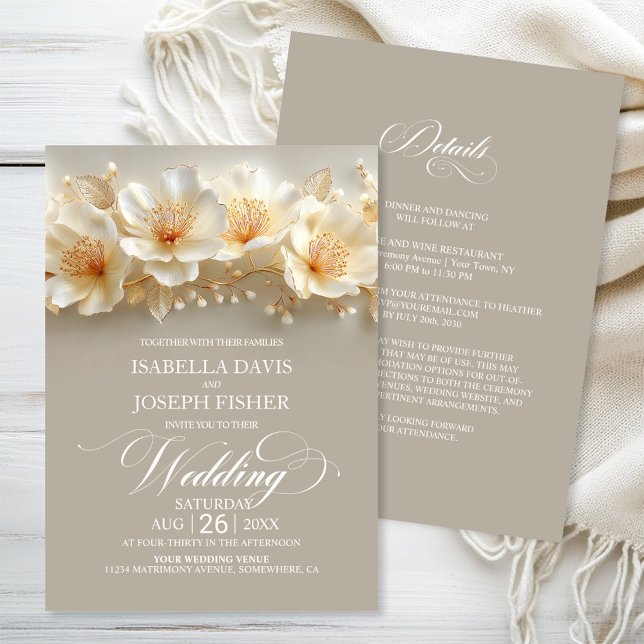Invitation All in One White and Gold Floral Wedding (Créateur téléchargé)