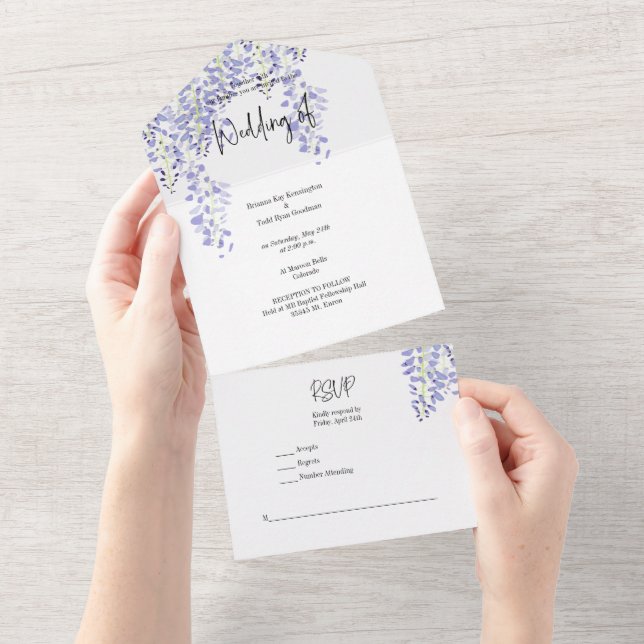 Invitation All in One Wisteria Watercolor (Déchirure)