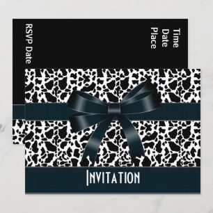 Invitation All Occasion Black White Cow Animal Bow