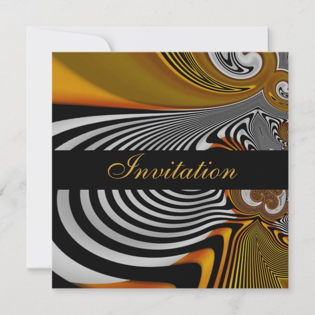Invitation All Occasions Abstract Orange Silver (Front)
