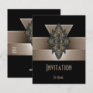 Invitation All Occasions Black Gold Biege Art Deco