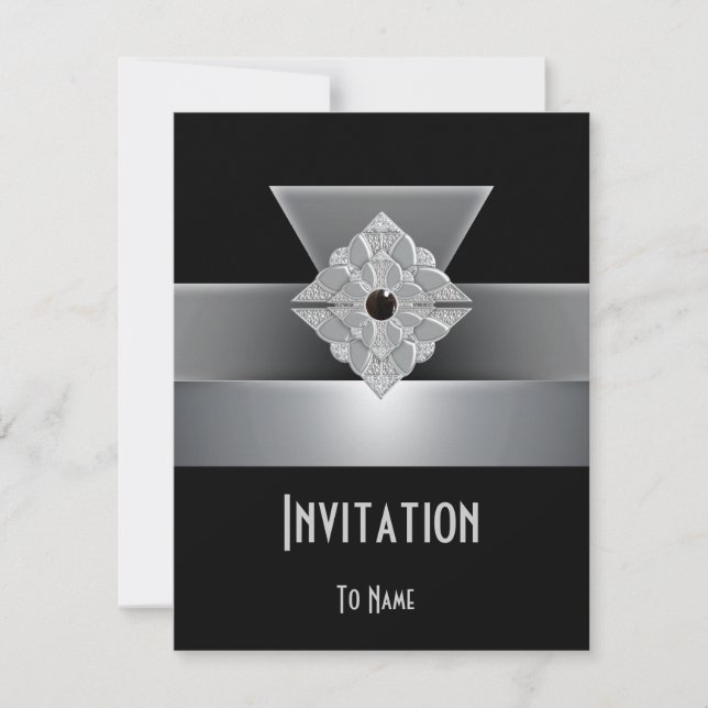 Invitation All Occasions Black Silver Art Deco (Front)