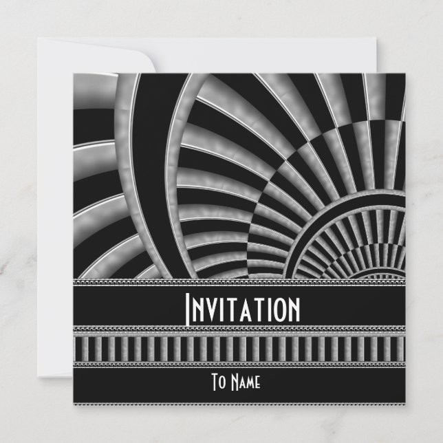 Invitation All Occasions Silver Black Art Deco (Front)
