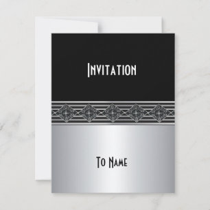 Invitation All Occasions Silver Black Art Deco