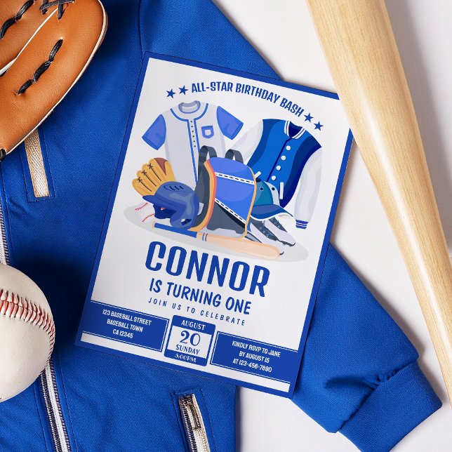 Invitation All Star Athlete Baseball Blue Anniversaire (Créateur téléchargé)