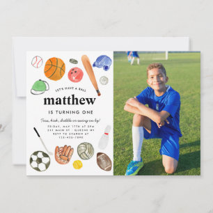 Invitation All Star Sports Balls Team Kid Boy Photo Anniversa
