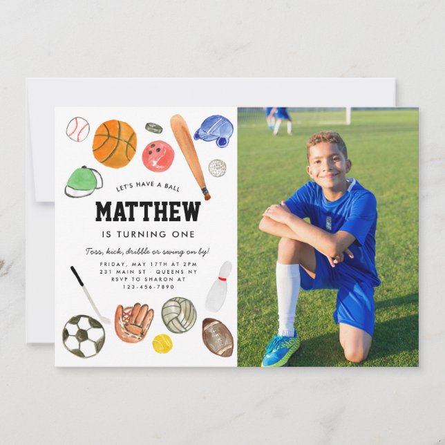 Invitation All Star Sports Balls Team Kid Boy Photo Anniversa (Devant)