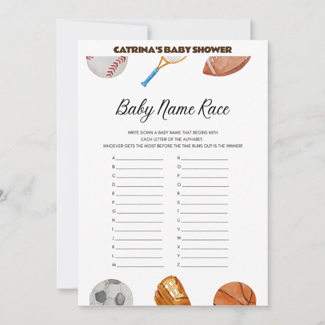Invitation All Stars Sports Baby shower - Nom modifiable, 5x7 (Devant)