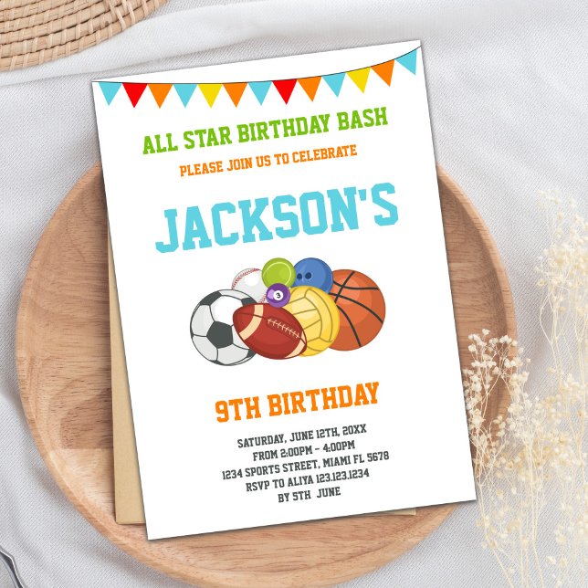 Invitation All Stars White Sports Party Anniversaire Invitati (All Stars White Sports Party Birthday Invitations)