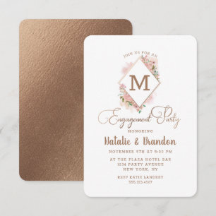 Invitation Allant Rose Vintage Monogramme partie d'engagement