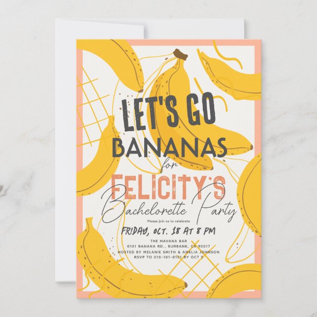 Invitation Allez Bananes Bachelorette Jaune & Rose (Devant)
