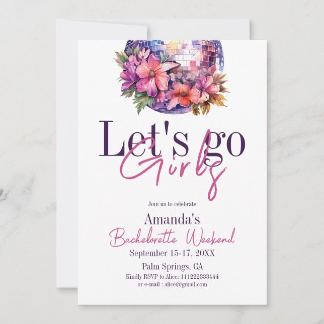 Invitation Allez les filles rose Dernière disco Bachelorette  (Devant)