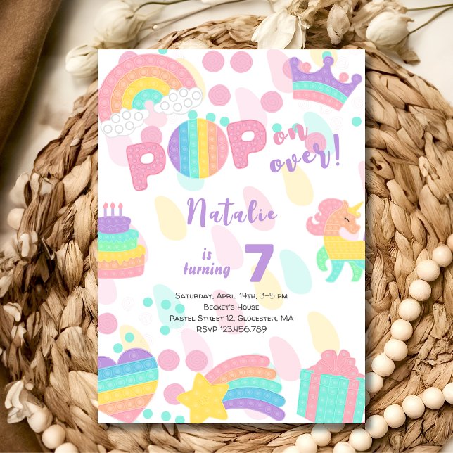 Invitation Allez-y ! Pastel pop it anniversaire enfant (Créateur téléchargé)