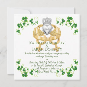 Invitation Alliance féminine Anneau de Claddagh et trèfles In