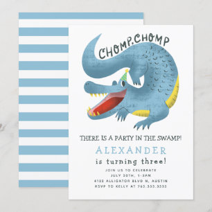 Invitation Alligator Anniversaire Bleu