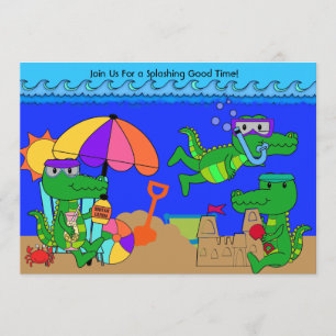 Invitation Alligator Beach Party natation Anniversaire Invita