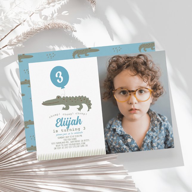 Invitation Alligator Crocodile Balloon Enfant's Birthday Phot (Créateur téléchargé)