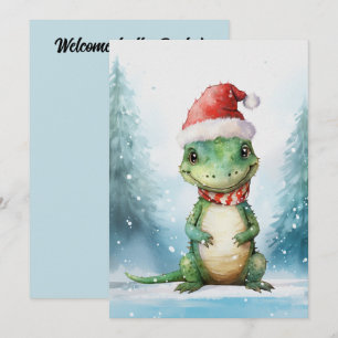 Invitation Alligator Mignon Noël d'Hiver Aquarelle