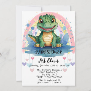 Invitation Alligator Pastel Coeurs Arc-en-ciel Colorful Impri