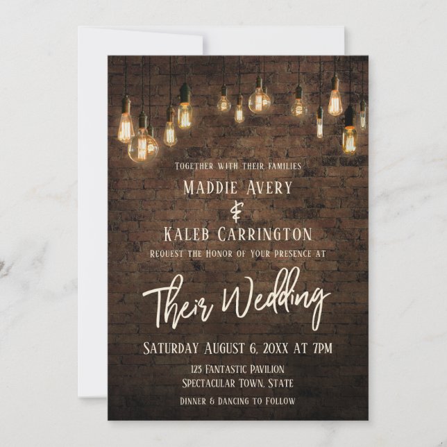 Invitation Allison v3 Brick Edison Lights Mariage (Devant)