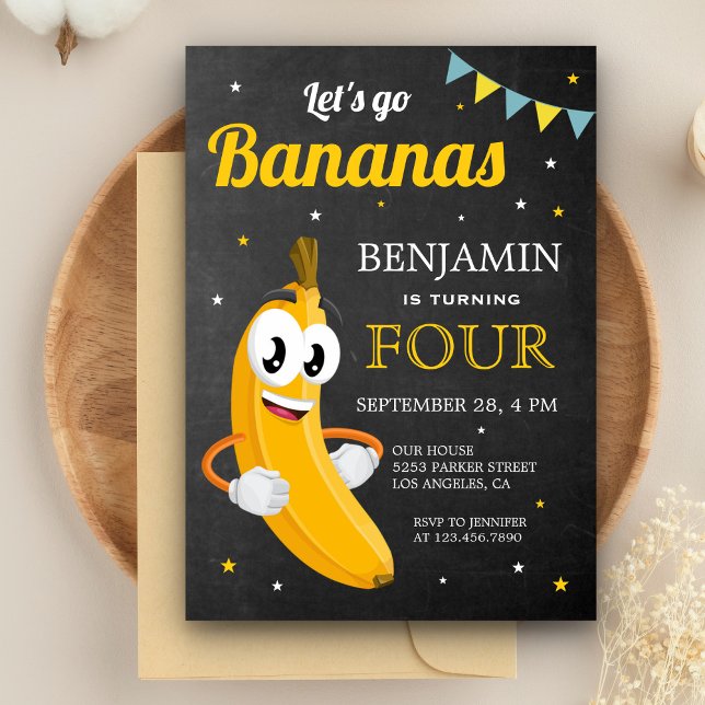 Invitation Allons à la fête Anniversaire de enfant des banane (Créateur téléchargé)