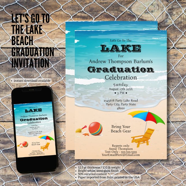 Invitation Allons À La Graduation De Lake Beach (Let's Go To The Lake Beach Graduation Invitation)