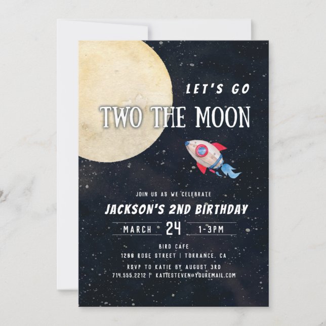Invitation Allons au deuxième anniversaire de la Lune (Devant)