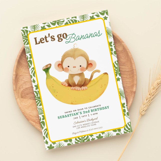 Invitation allons bananes notre petit anniversaire de singe (Créateur téléchargé)
