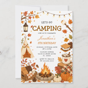 Invitation Allons camper Anniversaire S'mores Automne Forêt
