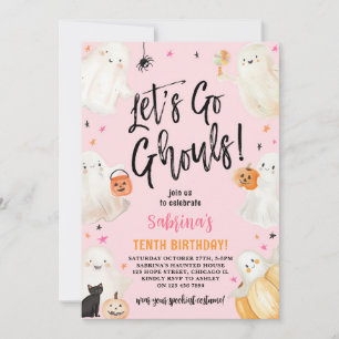 Invitation Allons Gouls Pink Halloween Fille fête d'anniversa