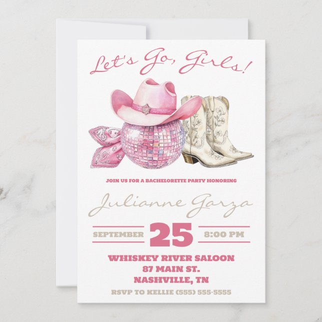 Invitation Allons-y, les filles ! Pink Disco, Enterrement de  (Devant)