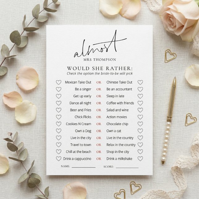 Invitation Almost Mrs Would She Rather Game Card (Créateur téléchargé)