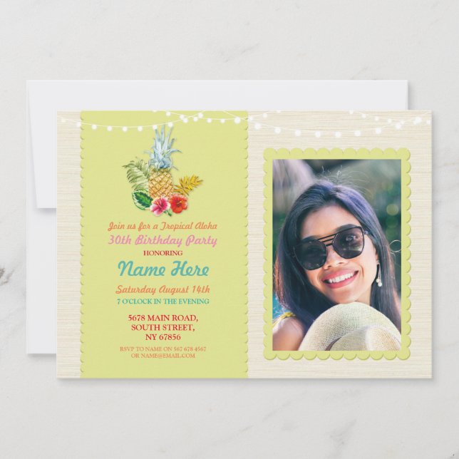 Invitation Aloha Anniversaire de la fête Luau Ananas tropical (Devant)