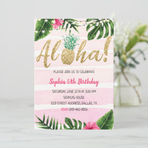 Invitation Aloha Anniversaire rose ananas