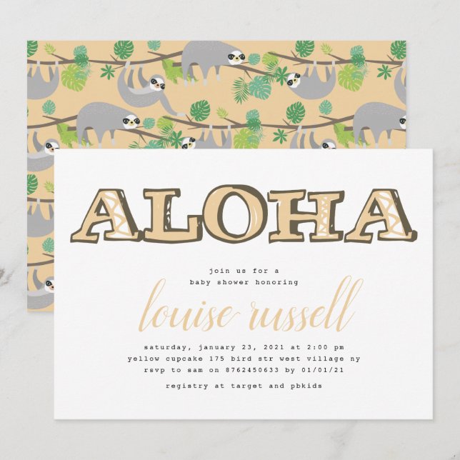 Invitation Aloha Baby Animal tropical | BABY SHOWER (Devant / Derrière)