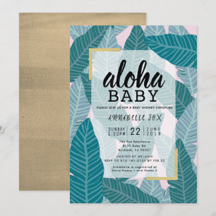 Invitation "Aloha Baby" Baby shower rose Feuille tropical