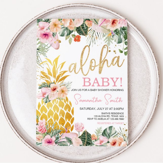 Invitation Aloha Baby shower ananas (Floral Aloha Baby Shower Invitation)