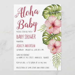 Invitation Aloha Baby shower Tropical Floral Aquarelle rose