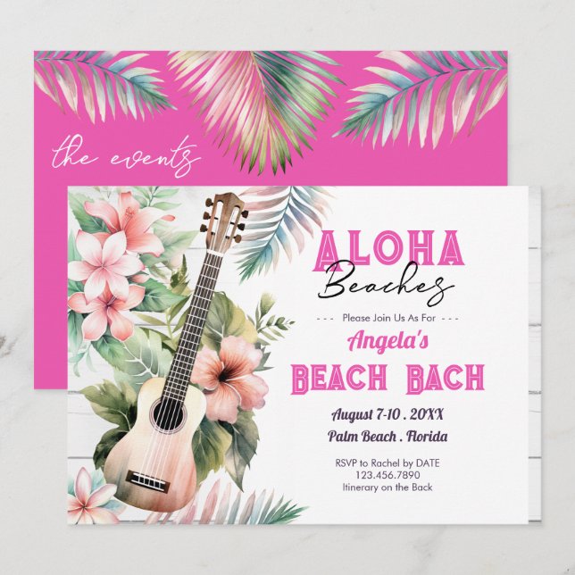 Invitation Aloha Beach Bachelorette Week-end (Devant / Derrière)
